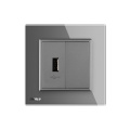 Panneau en verre cristal Livolo gris 1 prise USB avec prise murale, prise murale VL-C791U-15